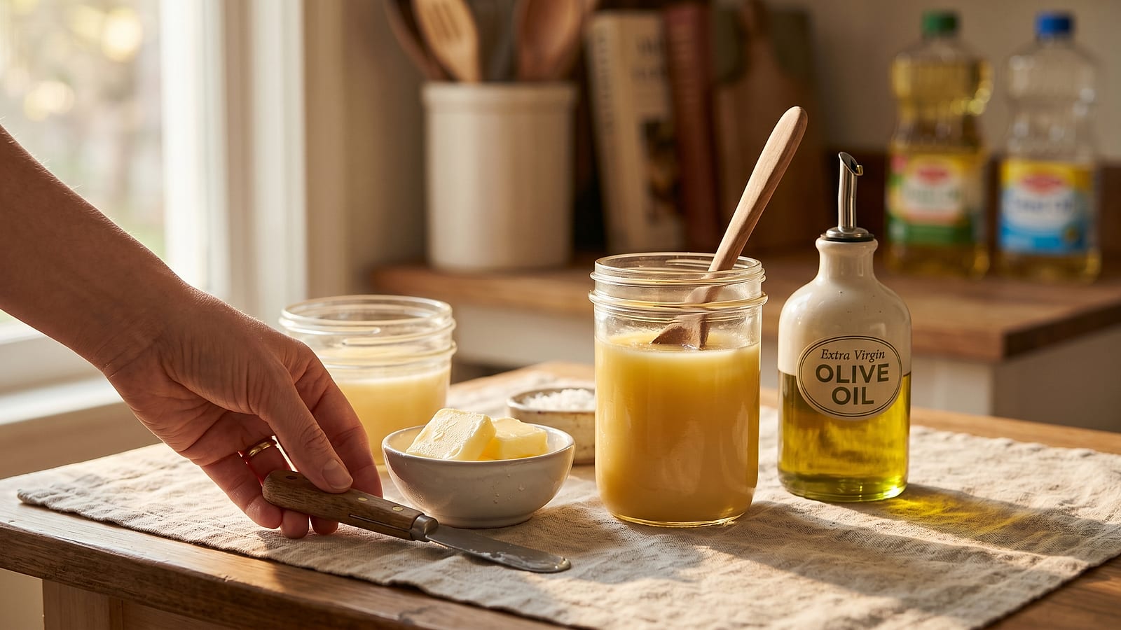 Close-up of traditional fats over seed oils, the protagonist ingredient of the protocol