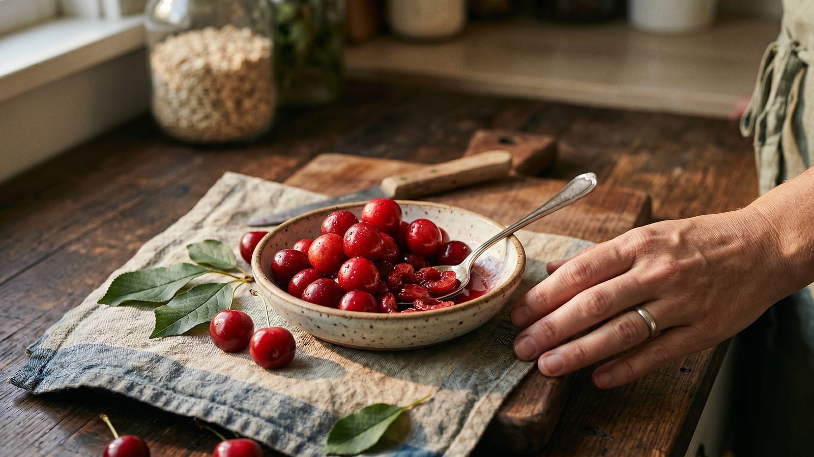 Close-up of tart cherry (Montmorency), the protagonist ingredient of the protocol