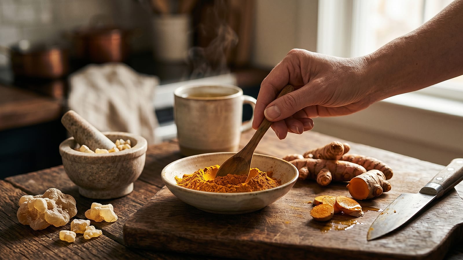 Close-up of boswellia and curcumin, the protagonist ingredient of the protocol