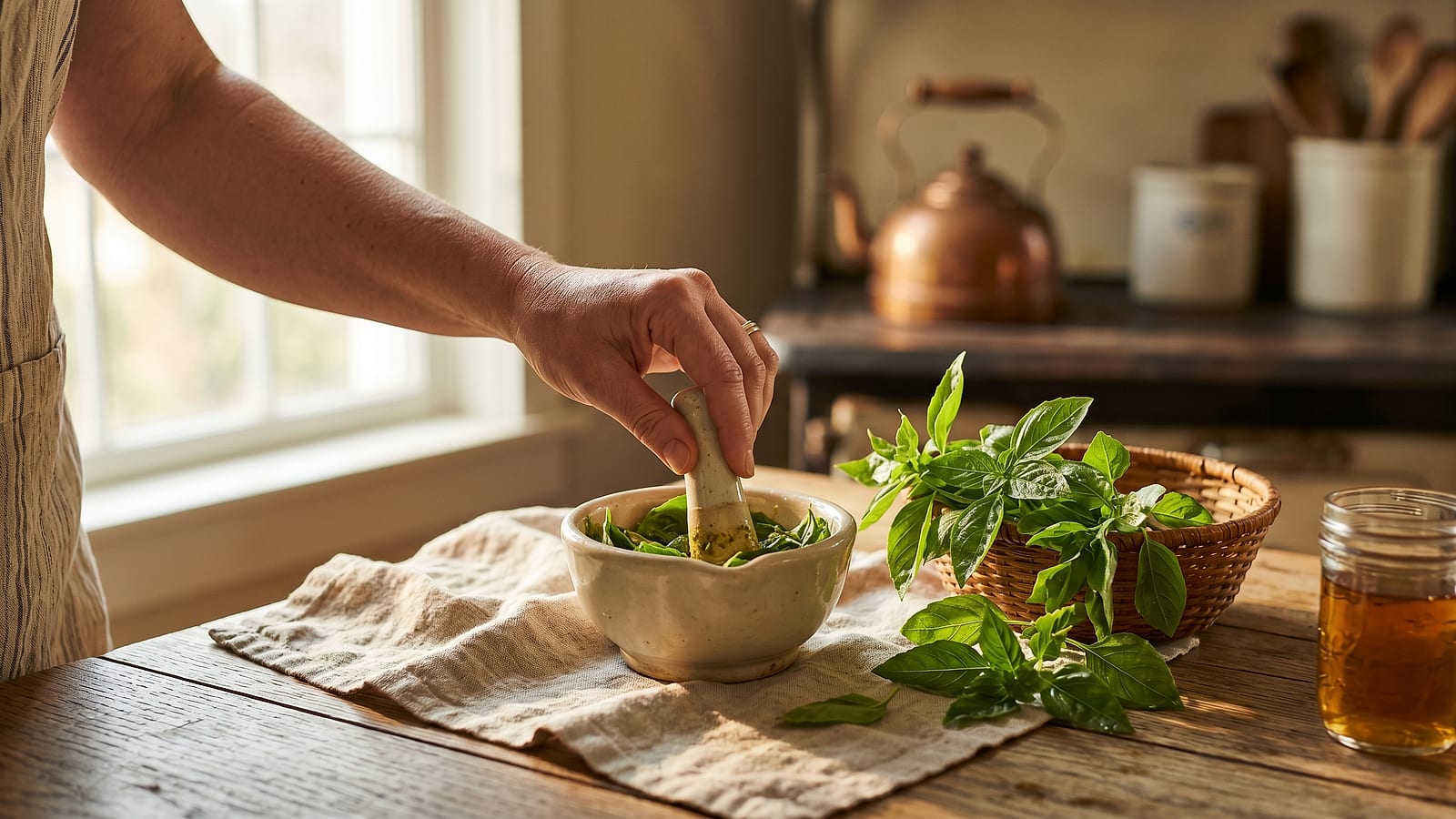 Close-up of Holy basil, the protagonist ingredient of the protocol