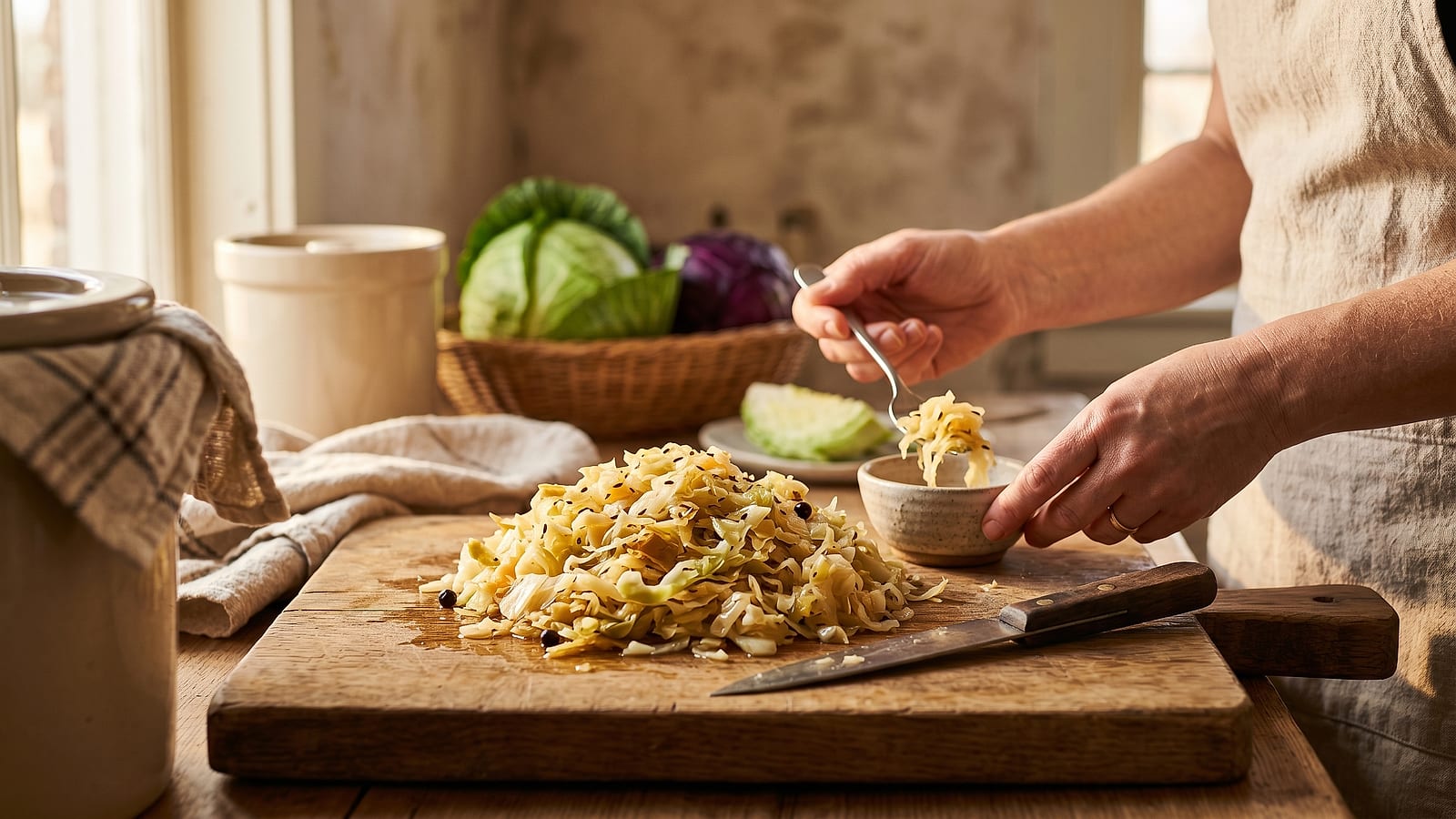 Close-up of sauerkraut, the protagonist ingredient of the protocol